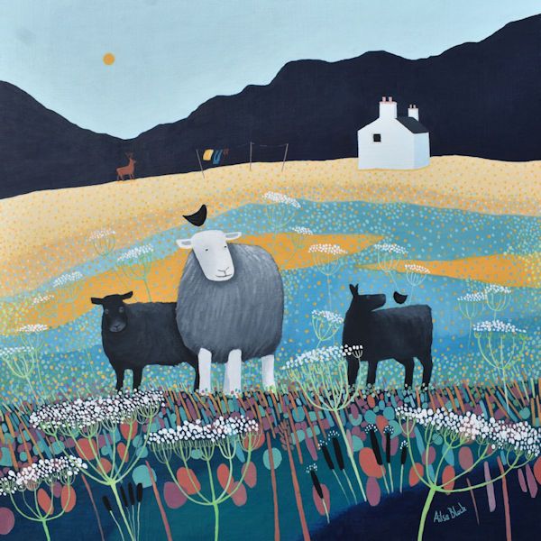 herdwick sheep painting called Wild Meadow Grazers by ailsa black