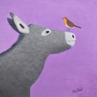 "Donkey Whisperer" Donkey and robin blank art Card