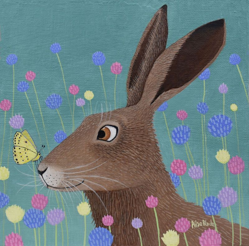 "Resting Place" hare and butterfly blank art card