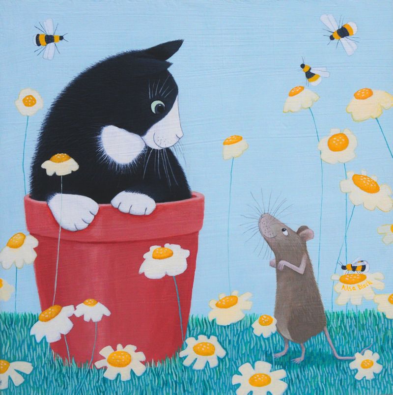 "Daisy Games" cat and mouse greetings card