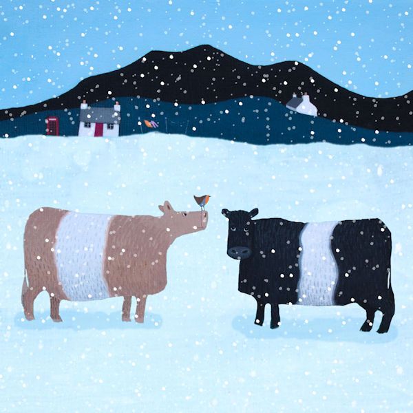 Belted Galloway Cows in the Snow original painting