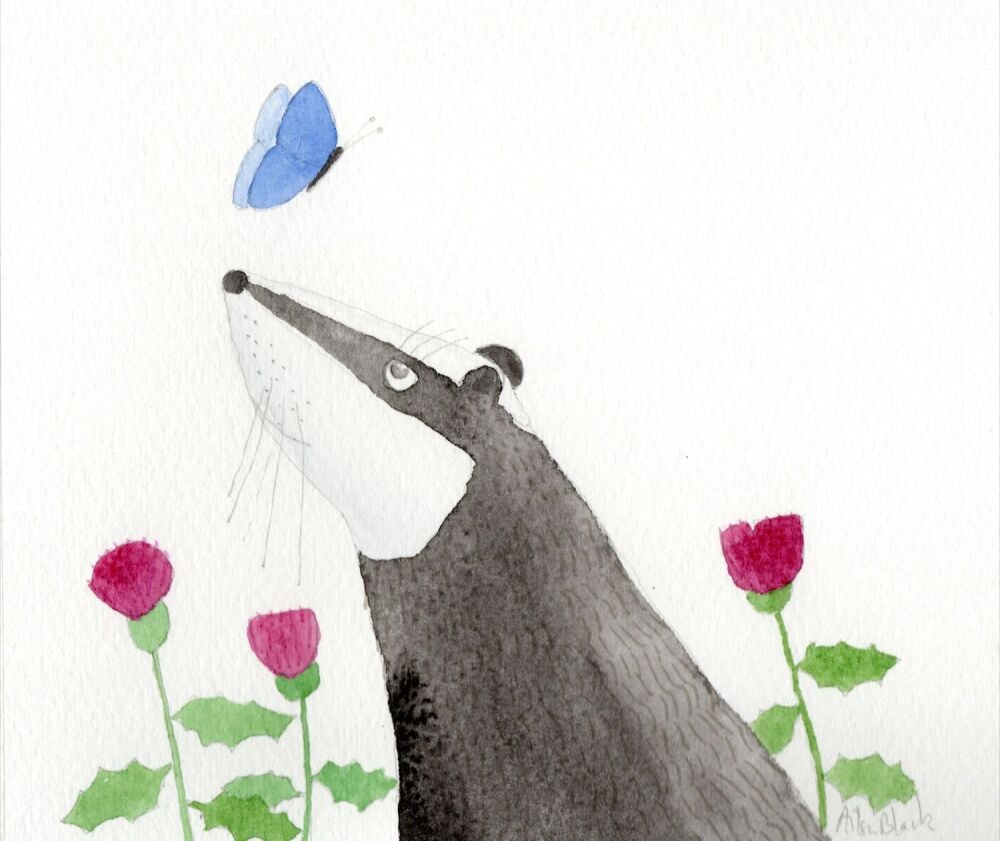 Buddy the Badger Watercolour Painting