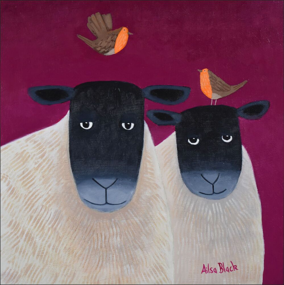 "Noel and Nettie" Original Black Faced Sheep Painting