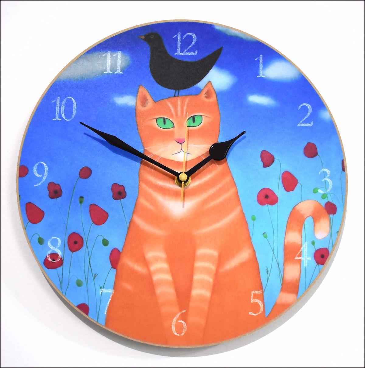 Colourful tabby cat wall clock