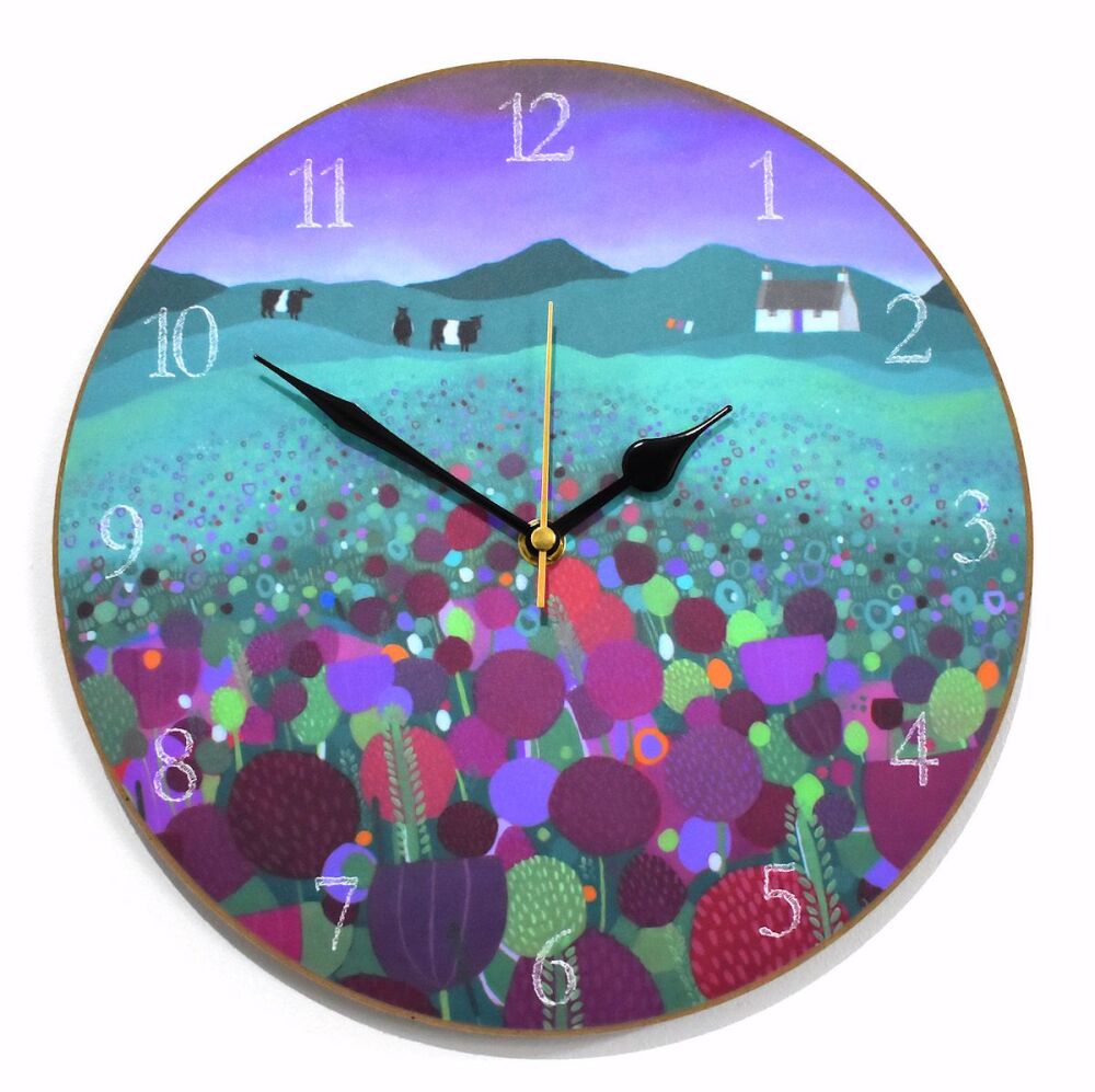 Underneath a Purple Sky Belted Galloway Cow Clock