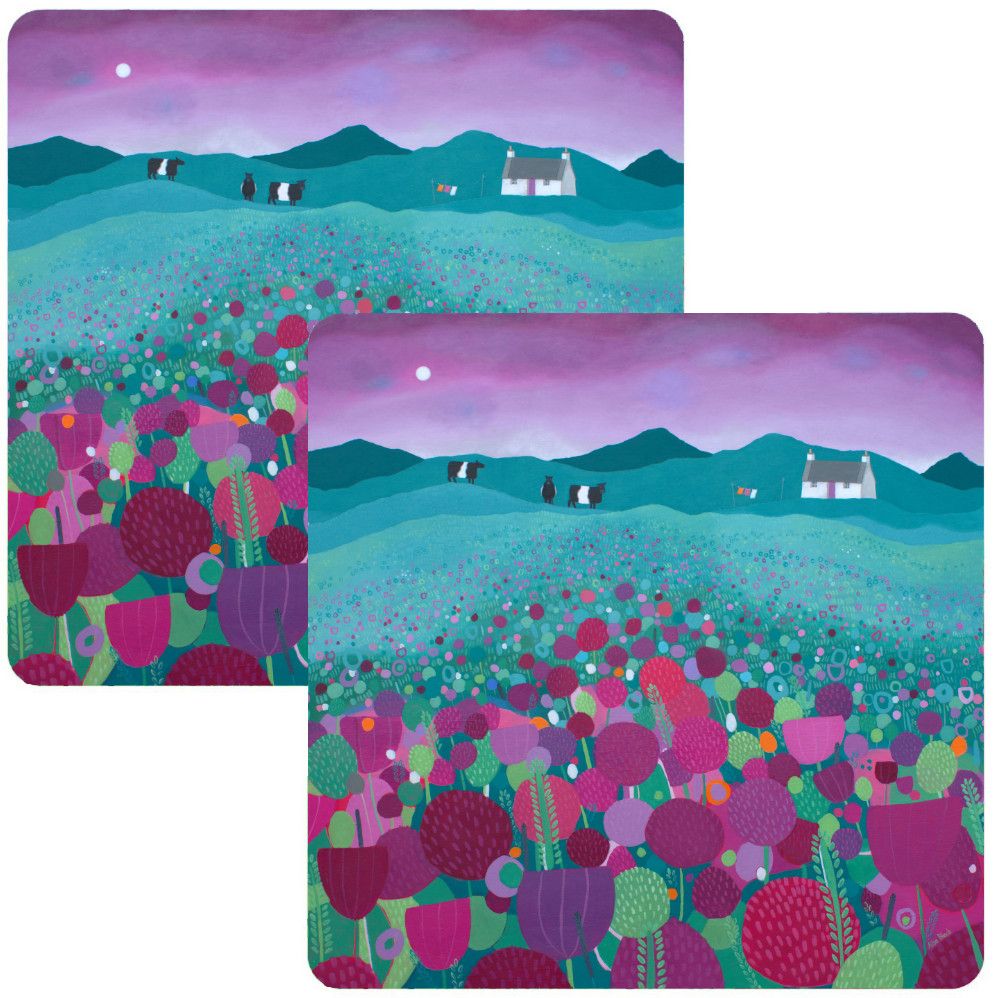 "Underneath a Purple Sky" Set of 2 Belted Galloway Coasters