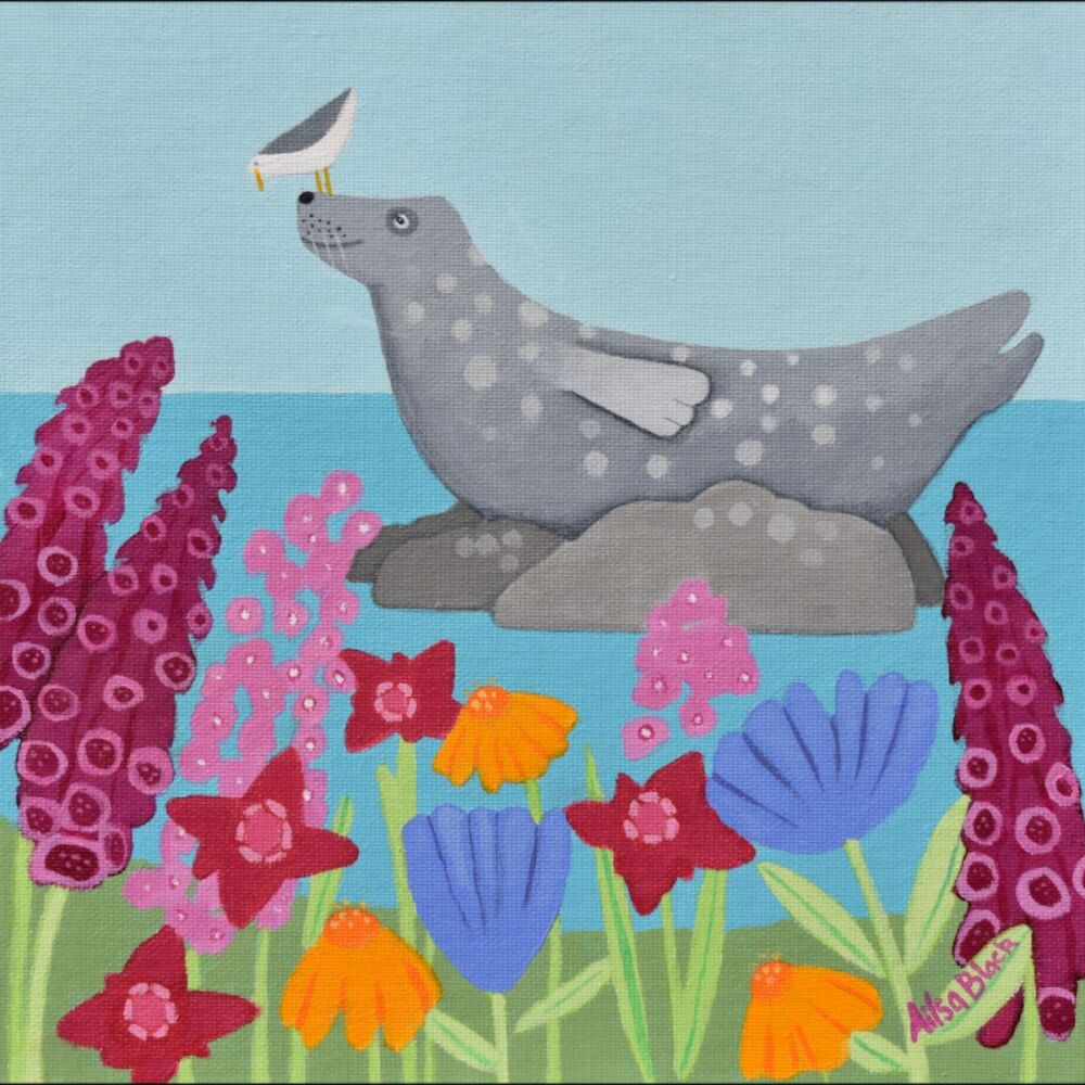Hello Shirley - painting of a seal on a rock