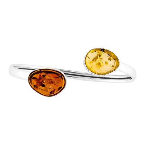 Flexible Cuff Bangle with Cognac/Lemon Baltic Amber