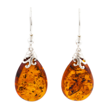 Pear Shape Baltic Amber Drop Earrings