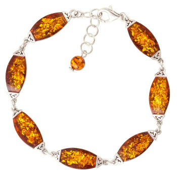 Cognac Amber and Rhodium plated Sterling Silver Bracelet 
