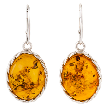 Cognac Amber and Plaited Sterling Silver Drop Earrings