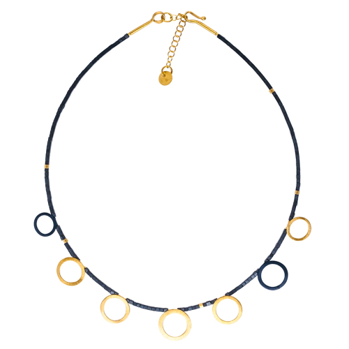 Gold & Black Circle Necklace with Haematite Stones