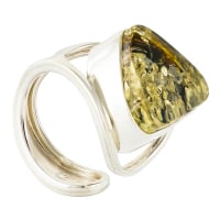 R005-504  Green Baltic Amber adjuastable Ring 