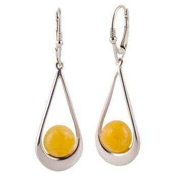 Round Cabochon White Amber Drop Earrings