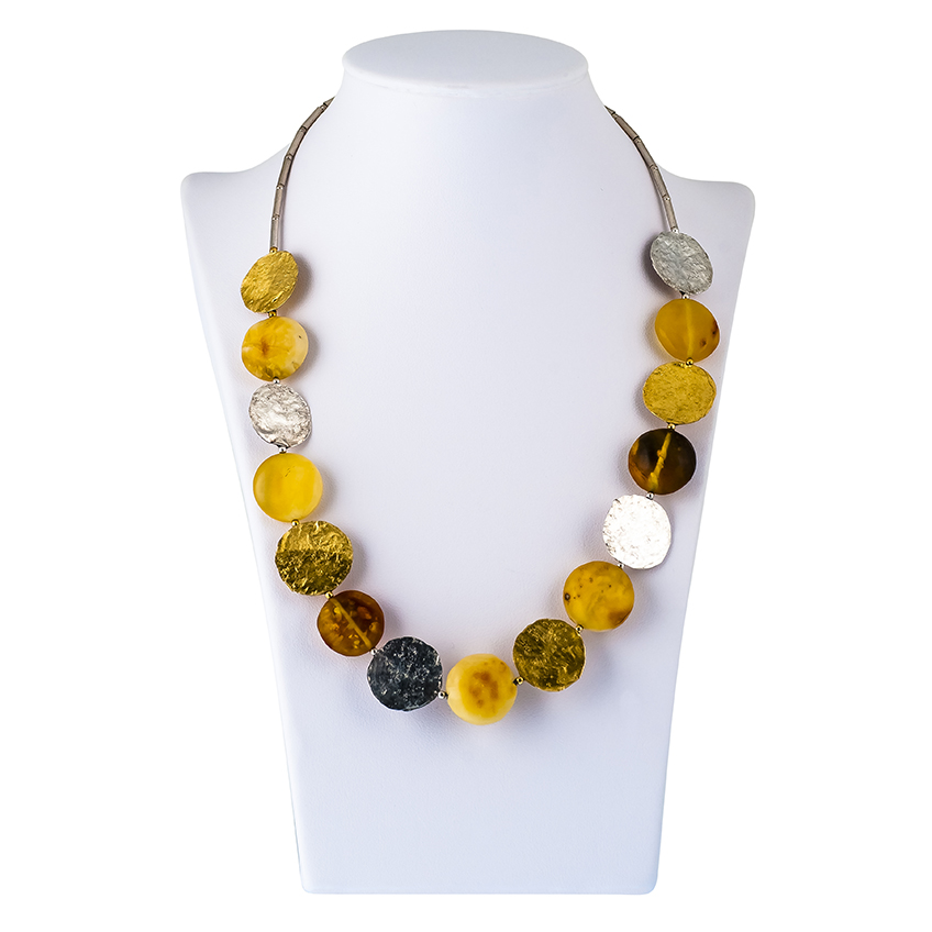 Multicolour Baltic Round matt Amber & Textured Collar