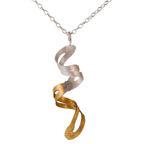 Textured Goldplated Silver & Matt Sivler Spiral Pendant