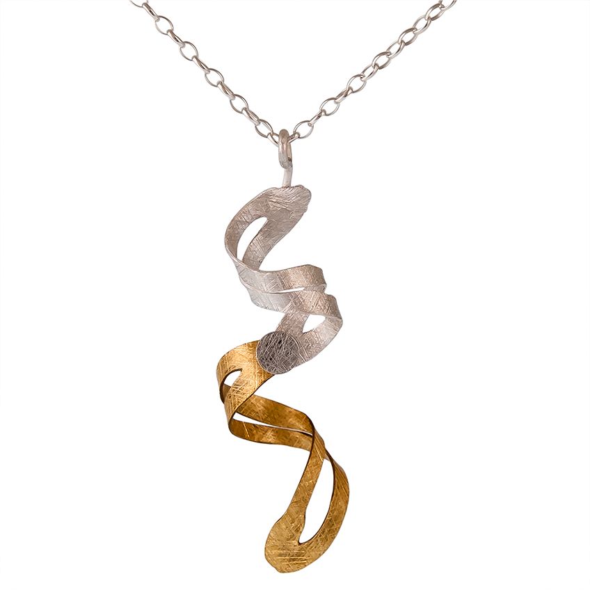 Textured Goldplated Silver & Matt Sivler Spiral Pendant