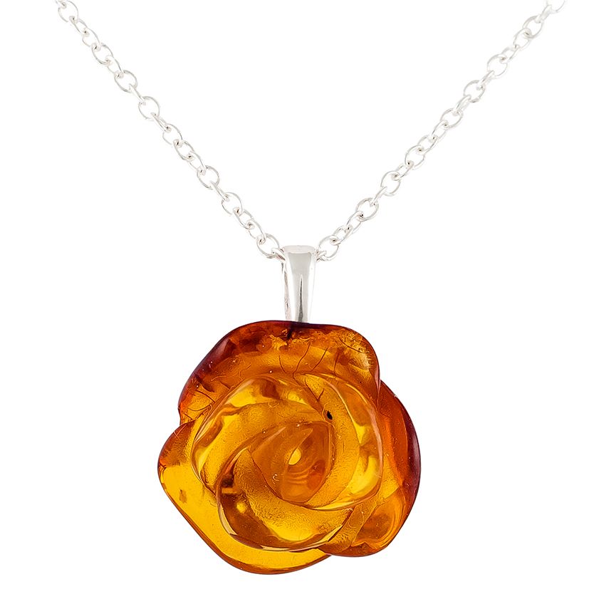 Cognac Amber Rose Shape Pendant