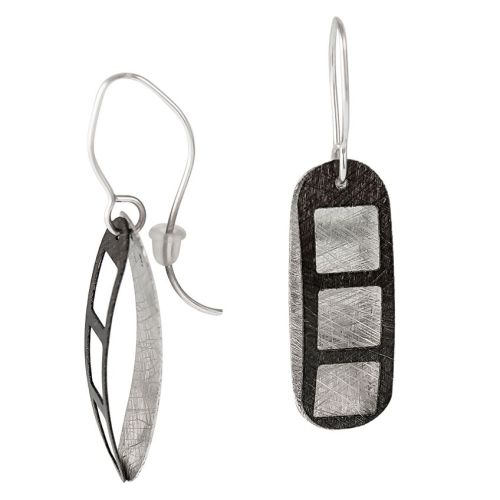 Textured Matt Sterling Sivler & Oxdised Silver Earrings