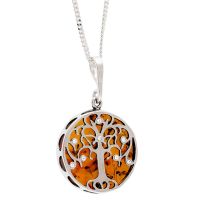 P035-238  Amber/Silver Tree Pendant with cubic zirconias