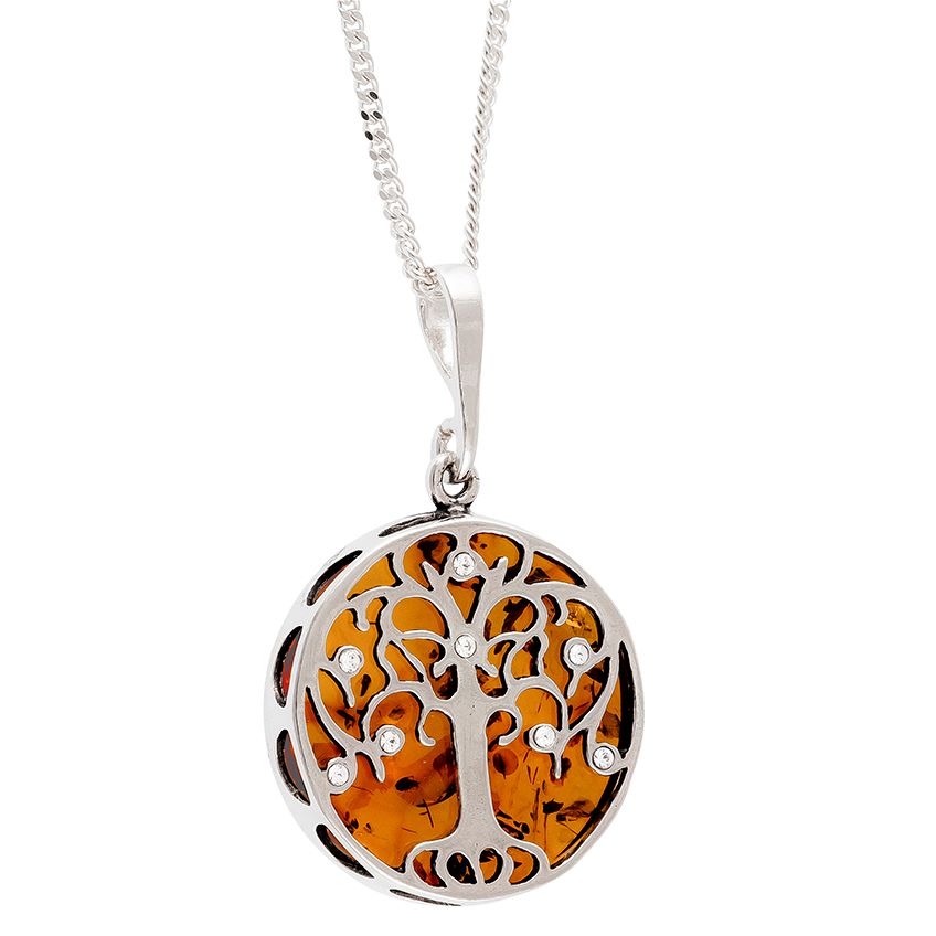 Amber/Silver TREE OF LIFE Pendant