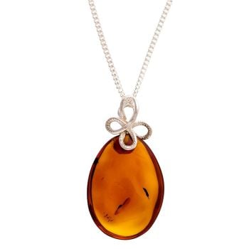 P036 - Amber Pendant with Silver Bow Bail