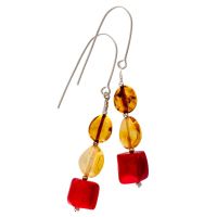 E046 - 446 Lemon Amber and Bamboo Coral Drop Earrings
