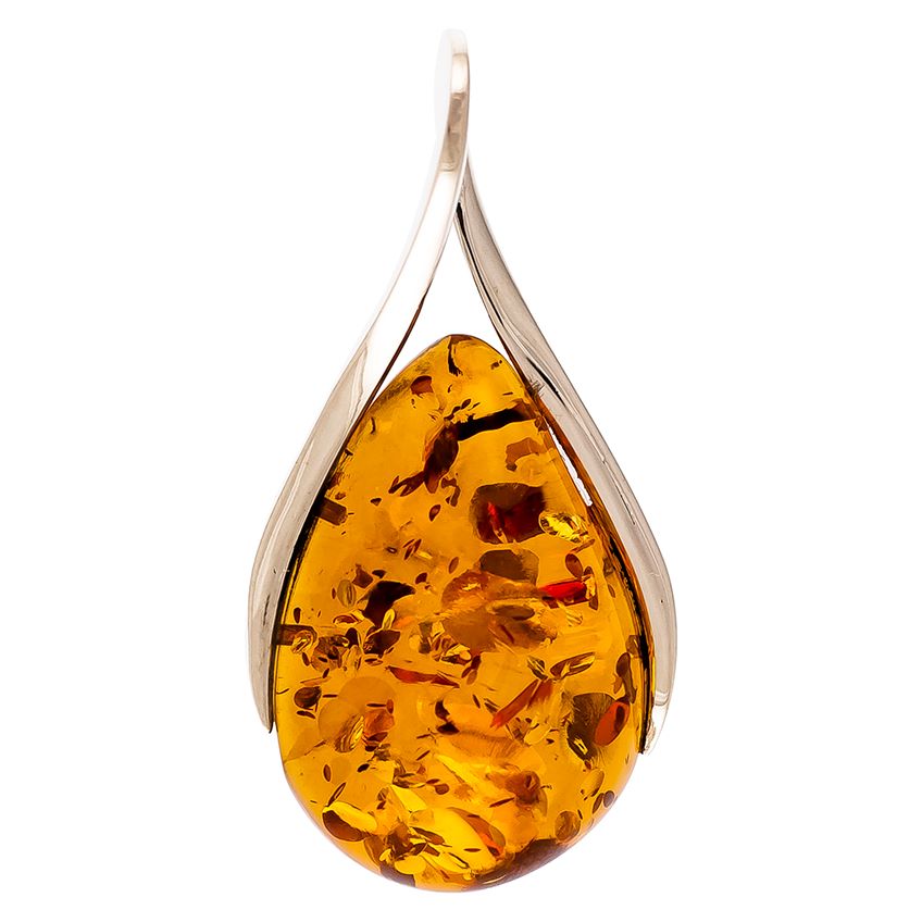 Cognac Amber & Sterling Silver Pendant on 46cm/18