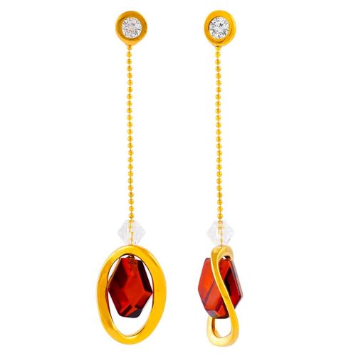 Cognac Amber & Cubic Zirconia Goldplated Stud Earrings