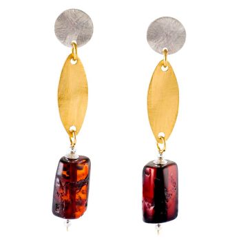E057- Cognac Amber Drop Stud Earrings