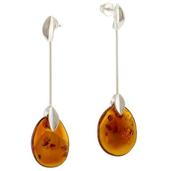  Cognac Amber Silver Earrings