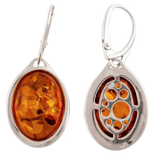 Oval pebble shape Cognac Amber Earrings