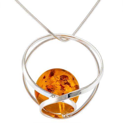 Orb style Sterling Silver Pendant with Cognac Amber ball