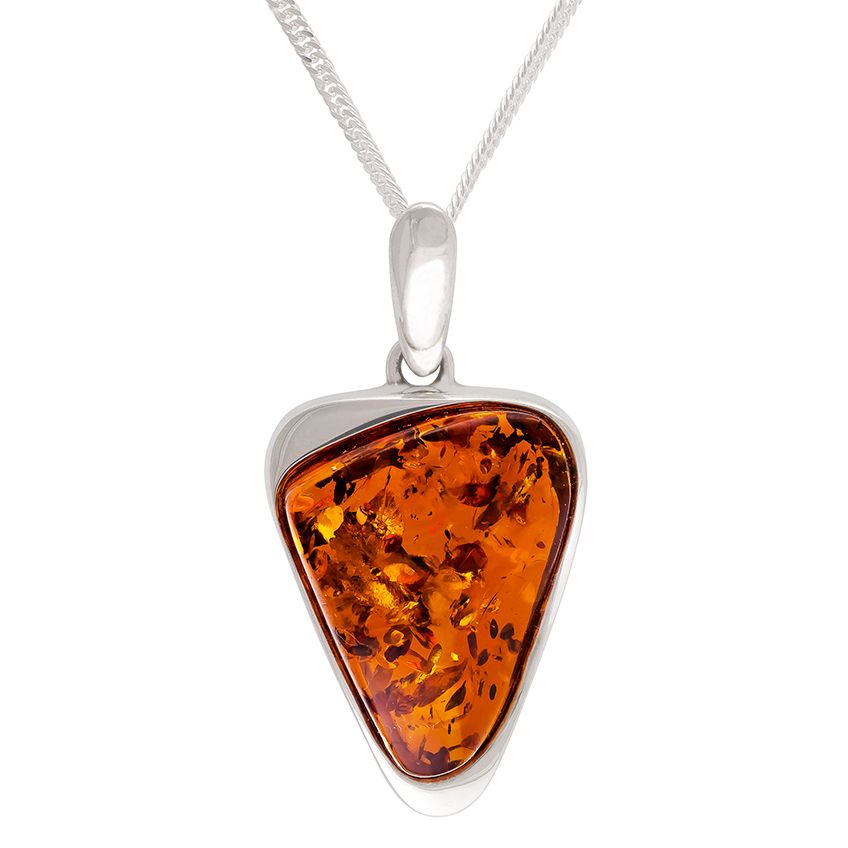 Amber and Sterling Silver triangular shape Pendant