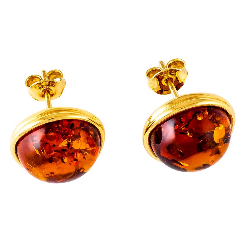 Cognac Amber Stud Gold Plated Earring