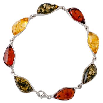 Tri-colour Amber and Silver Bracelet