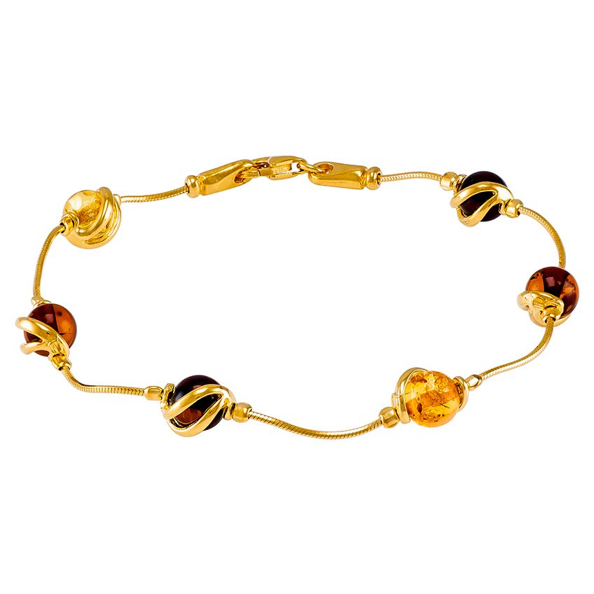 Multicolour Amber and Gold Plated 6 stone Bracelet