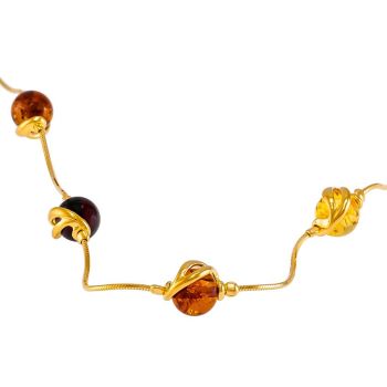 N023-Amber and Gold Plated Silver 5 stone Necklace