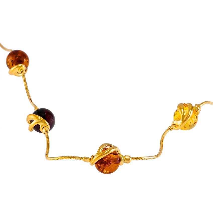 Amber and Gold Plated Silver 5 stone Necklace