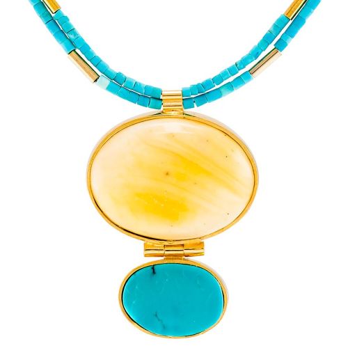 Amber and Turquoise Gold Plated Necklace