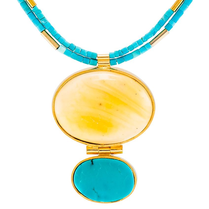 Amber and Turquoise Gold Plated Necklace