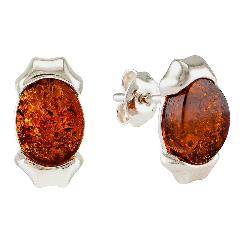 Amber and silver Stud Earrings