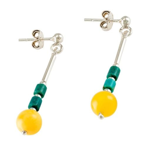 Amber, Turquoise and Silver Earrings