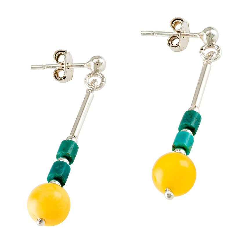 Amber, Turquoise and Silver Earrings