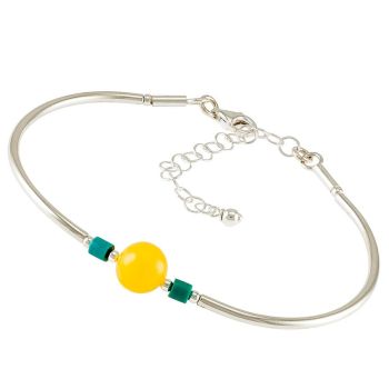 D023-Amber, Turquoise and  Silver Bracelet
