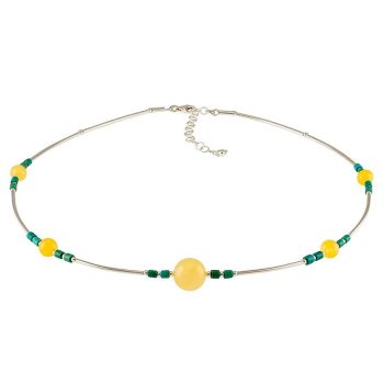 N025-Amber, Turquoise and Silver Collar