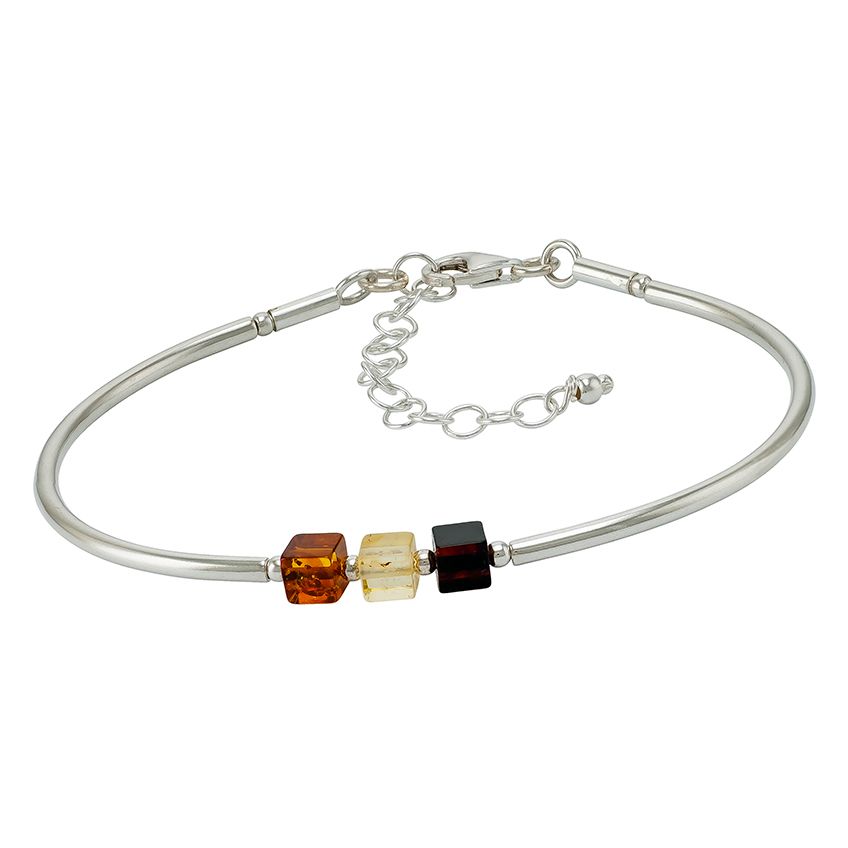 Tricolour Baltic Amber Silver Bracelet