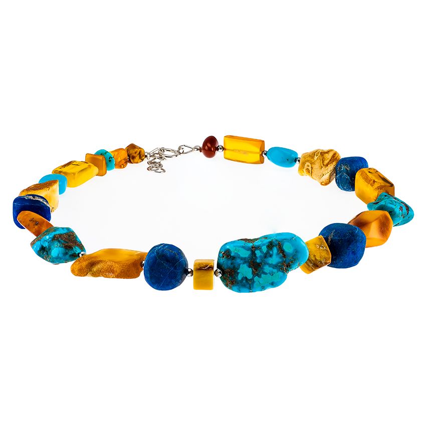 Baltic Amber, Arizona Turquoise and Lapis Lazuli Necklace
