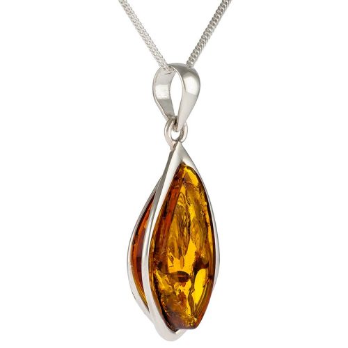 Semi-triangular Cognac Amber Pendant