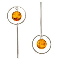 E076-Assymetrical Amber SIlver circle Earrings 